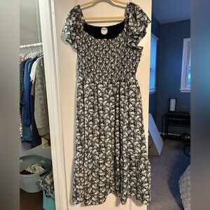 Floral Black, Green, Blue and White Dress